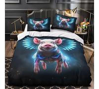 YVASPQRTW Fantaisie du Cochon Volant 3D Imprimé Drap de Couette 3 pièces Microfibre léger Créature Magique Housse de Couette 2 taies Anti-Tache Enfants Adolescents Single (135x200cm)