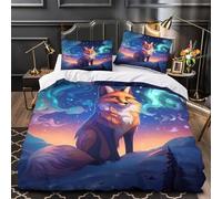 YVASPQRTW Fantaisie du Renard 3D Imprimé Housse de Couette 3 pièces Microfibre résistante Scène Nocturne Magique Drap de Couette 2 taies Entretien Facile déco Famille Double（200x200cm）
