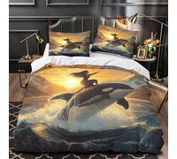 YVASPQRTW Femme chevauchant Une Orque 3D Imprimé Drap de Couette Microfibre Entretien Facile Aventure Fantastique dans l'océan Housse de Couette 2 taies éclair caché Famille invités Double（200x200cm）