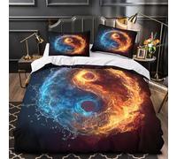 YVASPQRTW Feu et Eau 3D Imprimé Housse de Couette 3 pièces Microfibre Anti-Tache Yin et Yang dynamiques Drap de Couette 2 taies hypoallergénique Adultes Couples King（220x240cm）