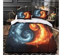 YVASPQRTW Feu et Eau 3D Imprimé Housse de Couette 3 pièces Microfibre inaltérable Yin et Yang dynamiques Drap de Couette 2 taies éclair pour Adultes Couples Single (135x200cm)
