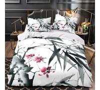 YVASPQRTW Feuilles de Bambou 3D Imprimé Drap de Couette Microfibre Lavable Machine Peinture à l'encre Asiatique Housse de Couette 2 taies éclair Adolescents Adultes Super King（260x220cm）