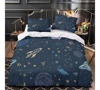 YVASPQRTW fusée Spatiale 3D Imprimé Housse de Couette 3 pièces Microfibre Respirant Design sur Le thème de l'astrologie Drap de Couette 2 taies éclair caché déco Chambre Couple King（220x240cm）