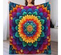 YVASPQRTW Géométrie Sacrée Mandala Couverture Flanelle en Impression Numérique, Idée Cadeau Plaid Chaud Thème Art Nature Harmonie Zen Spirituel Famille, 40x50inch(100x130cm)