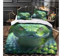 YVASPQRTW Gros Plan d'un Serpent Vert 3D Imprimé Drap de Couette Microfibre léger Photographie d'animaux Sauvages Housse de Couette 2 taies Anti-Decoloration Adultes Couples Single（140x200cm）