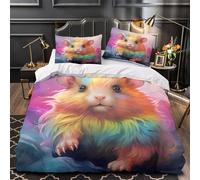 YVASPQRTW Hamster Arc-en-Ciel 3D Imprimé Drap de Couette 3 pièces Microfibre inaltérable Fantaisie Housse de Couette 2 taies éclair Enfants Adolescents King（220x240cm）