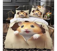 YVASPQRTW Hamster Mignon Qui Jette Un Coup d'œil 3D Imprimé Housse de Couette Microfibre éclair caché Drap de Couette 2 taies Lavable Machine garçons Enfants Double（200x200cm）