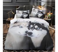 YVASPQRTW Husky de Sibérie 3D Imprimé Drap de Couette Microfibre Lavable Machine Aventure en Pleine Nature Housse de Couette 2 taies inaltérable déco Famille Single（140x200cm）