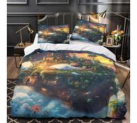 YVASPQRTW île Flottante Fantastique 3D Imprimé Drap de Couette 3 pièces Microfibre éclair dissimulé Pays des rêves Magique Housse de Couette 2 taies résistante déco Famille Super King（260x220cm）