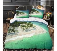 YVASPQRTW île Tropicale 3D Imprimé Housse de Couette 3 pièces Microfibre hypoallergénique Escapade à la Plage Drap de Couette 2 taies résistante Adolescents Jeunes Adultes Single (135x200cm)