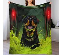 YVASPQRTW Impression Numérique Portrait Canin Faune Nature Couverture Flanelle, Chien de Garde Rottweiler Plaid Doux Et Moelleux Déco Canapé, 50x60inch(127x152cm)