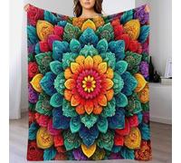 YVASPQRTW Impression Numérique Série Géométrie Sacrée Harmonie Nature Couverture Flanelle, Mandala de Fleurs Zen Plaid Chaud Cadeau Voyage Camping, 50x60inch(127x152cm)