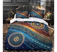 YVASPQRTW Indigène 3D Imprimé Drap de Couette 3 pièces Microfibre Anti-Decoloration Peinture à Pois aborigène Housse de Couette 2 taies hypoallergénique Adolescents Jeunes Adultes Single (135x200cm)