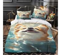 YVASPQRTW Joie de Nager pour Les Corgis 3D Imprimé Housse de Couette Microfibre éclair caché Numérique Drap de Couette 2 taies Anti-Decoloration déco Chambre Couple King（220x240cm）