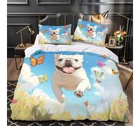 YVASPQRTW Joie du Bouledogue Français 3D Imprimé Drap de Couette 3 pièces Microfibre Anti-Decoloration Housse de Couette 2 taies éclair dissimulé Adolescents Jeunes Adultes Single (135x200cm)