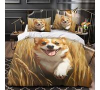 YVASPQRTW Joie d'un Chiot Corgi 3D Imprimé Drap de Couette Microfibre éclair caché Peinture d'un Chien Mignon Housse de Couette 2 taies Lavable Machine Adultes Couples Super King（260x220cm）