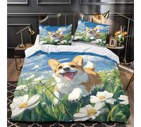 YVASPQRTW Joie d'un Chiot Corgi 3D Imprimé Housse de Couette Microfibre résistante Dynamique numérique Drap de Couette 2 taies Anti-Decoloration Adolescents Jeunes Adultes King（220x240cm）