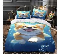 YVASPQRTW Joie sous-Marine du Corgi 3D Imprimé Housse de Couette Microfibre léger Dessin animé de Chien Drap de Couette 2 taies Entretien Facile Famille invités Single (135x200cm)
