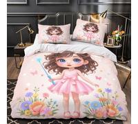 YVASPQRTW Jolie Fille avec Une Baguette 3D Imprimé Housse de Couette 3 pièces Microfibre Anti-Decoloration fée de Dessin animé Drap de Couette 2 taies Anti-Tache déco Chambre ado Single（140x200cm）