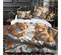 YVASPQRTW La Joie des écureuils 3D Imprimé Housse de Couette Microfibre Lavable Machine Dessin animé d'hiver Drap de Couette 2 taies léger Couples Famille Super King（260x220cm）