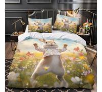YVASPQRTW la Joie du Lapin de Pâques 3D Imprimé Drap de Couette Microfibre hypoallergénique scène de Printemps de Dessin animé Housse de Couette 2 taies éclair Enfants Adolescents King（220x240cm）