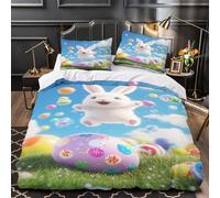 YVASPQRTW la Joie du Lapin de Pâques 3D Imprimé Housse de Couette Microfibre résistante scène Festive de Dessin animé Drap de Couette 2 taies éclair déco Chambre Couple Super King（260x220cm）