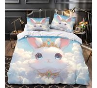 YVASPQRTW Lapin Mignon 3D Imprimé Housse de Couette 3 pièces Microfibre éclair caché Fantasy Royale Drap de Couette 2 taies Anti-Decoloration déco Chambre Enfant Super King（260x220cm）