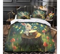 YVASPQRTW Lapin Mignon Qui Joue de la Batterie 3D Imprimé Drap de Couette Microfibre éclair dissimulé scène de forêt Fantastique Housse de Couette 2 taies éclair déco Chambre Enfant King（220x240cm）