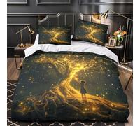 YVASPQRTW L'éclat Magique de l'arbre 3D Imprimé Housse de Couette 3 pièces Microfibre Respirant scène Nocturne Fantastique Drap de Couette 2 taies éclair déco Chambre Enfant Single（140x200cm）