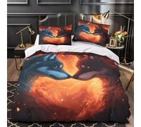 YVASPQRTW Les Deux Loups s'aiment 3D Imprimé Drap de Couette Microfibre Anti-Decoloration Fantaisie numérique Housse de Couette 2 taies hypoallergénique déco Chambre Enfant Single（140x200cm）