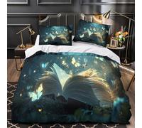 YVASPQRTW Livre Magique 3D Imprimé Drap de Couette Microfibre Lavable Machine scène de forêt Fantastique Housse de Couette 2 taies inaltérable déco Famille Single (135x200cm)