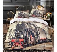 YVASPQRTW Locomotive à Vapeur d'époque 3D Imprimé Drap de Couette Microfibre Lavable Machine scène ferroviaire Historique Housse de Couette 2 taies inaltérable garçons Filles Single (135x200cm)