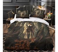 YVASPQRTW Loup Sauvage Debout 3D Imprimé Housse de Couette 3 pièces Microfibre éclair dissimulé scène de forêt Drap de Couette 2 taies hypoallergénique Adolescents Jeunes Adultes Single (135x200cm)
