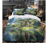 YVASPQRTW Maison de Conte de fées 3D Imprimé Drap de Couette Microfibre inaltérable enchantement sylvestre Housse de Couette 2 taies éclair dissimulé garçons Enfants Super King（260x220cm）