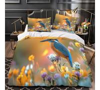 YVASPQRTW Martin-pêcheur perché 3D Imprimé Housse de Couette 3 pièces Microfibre inaltérable scène de Jardin Naturel Drap de Couette 2 taies Anti-Decoloration Adultes Famille Single（140x200cm）