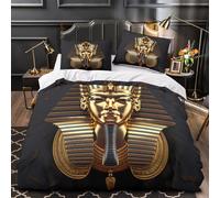 YVASPQRTW Masque de Pharaon Antique 3D Imprimé Drap de Couette Microfibre Entretien Facile la Famille Royale égyptienne Housse de Couette 2 taies éclair pour Adultes Famille Double（200x200cm）