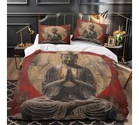 YVASPQRTW Méditation du Bouddha 3D Imprimé Housse de Couette Microfibre éclair dissimulé spiritualité Asiatique Drap de Couette 2 taies Anti-Tache garçons Enfants Super King（260x220cm）