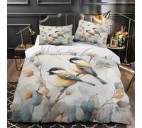 YVASPQRTW mésanges 3D Imprimé Drap de Couette 3 pièces Microfibre éclair dissimulé Illustration de Nature à l'aquarelle Housse de Couette 2 taies inaltérable déco Chambre Couple King（220x240cm）