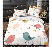 YVASPQRTW Motif d'oiseaux Mignons 3D Imprimé Drap de Couette 3 pièces Microfibre hypoallergénique Illustration d'enfance Housse de Couette 2 taies Anti-Tache déco Chambre Enfant Double（200x200cm）