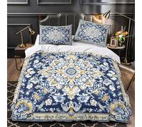 YVASPQRTW Motifs de Tapis ornés 3D Imprimé Housse de Couette 3 pièces Microfibre Respirant Fleurs persanes Drap de Couette 2 taies résistante Famille invités Single（140x200cm）