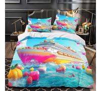 YVASPQRTW Navire de croisière 3D Imprimé Drap de Couette 3 pièces Microfibre Entretien Facile Design coloré Fantastique Housse de Couette 2 taies inaltérable déco Chambre ado Single (135x200cm)