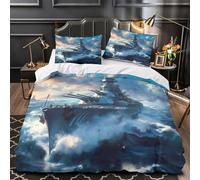 YVASPQRTW Navire de Guerre dans la tempête 3D Imprimé Drap de Couette Microfibre Entretien Facile scène de Bataille navale Housse de Couette 2 taies éclair pour garçons Filles Double（200x200cm）