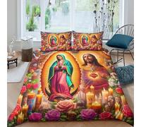 YVASPQRTW Notre Dame de Guadalupe Jésus Parure De Lit 3D Lavable Machine, Convient Toute L’année Faith Décor pour Enfants, Chambre Moderne, Cadeau Famille Double（200x200cm）