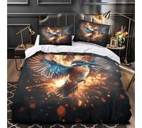 YVASPQRTW Oiseau de feu en vol 3D Imprimé Drap de Couette 3 pièces Microfibre éclair caché Fantaisie Housse de Couette 2 taies Entretien Facile Adultes Couples King（220x240cm）