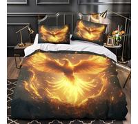 YVASPQRTW Oiseau Mythique 3D Imprimé Housse de Couette Microfibre Entretien Facile Phénix de feu Fantastique Drap de Couette 2 taies hypoallergénique garçons Enfants Single（140x200cm）