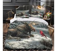 YVASPQRTW Orignal dans la Neige 3D Imprimé Drap de Couette Microfibre éclair dissimulé Scène hivernale de la Faune Housse de Couette 2 taies éclair Adolescents Adultes Single (135x200cm)