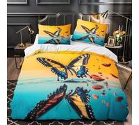 YVASPQRTW Papillon en vol 3D Imprimé Drap de Couette 3 pièces Microfibre inaltérable Fantaisie de la Nature Housse de Couette 2 taies léger déco Chambre Enfant Super King（260x220cm）