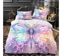 YVASPQRTW Papillon Fantastique 3D Imprimé Housse de Couette 3 pièces Microfibre hypoallergénique Illustration Fantastique et Magique Drap de Couette 2 taies éclair déco Chambre ado King（220x240cm）