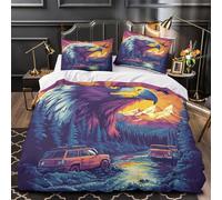 YVASPQRTW Paysage d'aigle 3D Imprimé Housse de Couette 3 pièces Microfibre Respirant Aventure en Pleine Nature Drap de Couette 2 taies éclair déco Chambre Enfant Single（140x200cm）