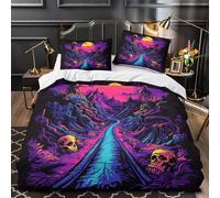 YVASPQRTW Paysage de crâne 3D Imprimé Housse de Couette Microfibre éclair caché néo-Gothique Drap de Couette 2 taies Anti-Decoloration déco Chambre Couple King（220x240cm）